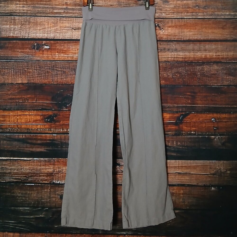 Just Living Pants M Wide Leg Gray Linen Rayon Blend Pull On Foldover Waist - Picture 4 of 7